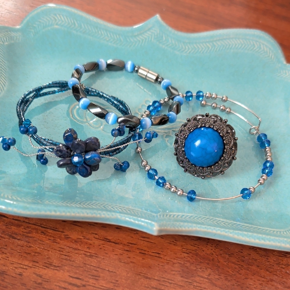 5 For $25.00- Blue Stone Statement Bracelet Set - Women Jewelry